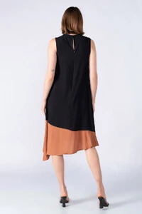 Vestido midi em viscose barra bicolor