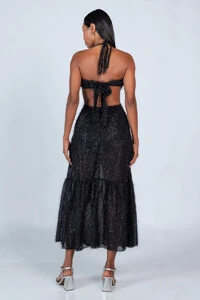 Vestido longo com recorte
