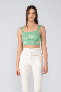 Cropped flor viscolinho ziper costas