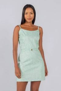 Vestido curto listrado alca regulavel em algodao