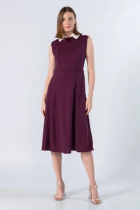 Vestido midi em poliester gola classica