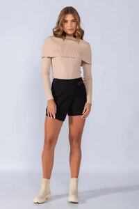 Blusa tricot gola ampla manga longa