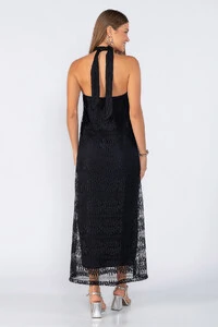 Vestido longo rendado com amarracao