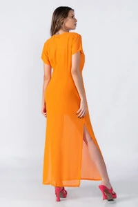 Vestido longo manga com fenda