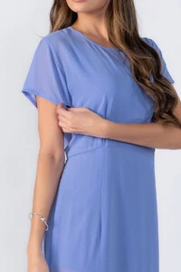 Vestido longo manga com fenda