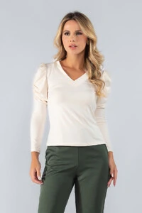 Blusa malha fria manga princesa decote v