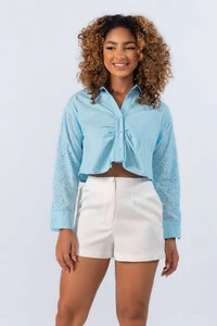 Camisa cropped manga corte laise