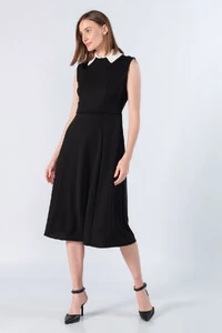 Vestido midi em poliester gola classica