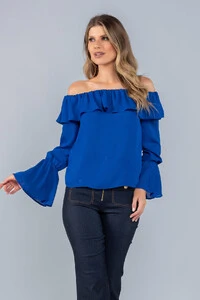 Blusa em crepe manga longa ombro a ombro