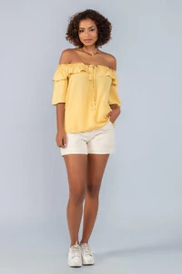 Blusa manga em viscose ombro a ombro com babado