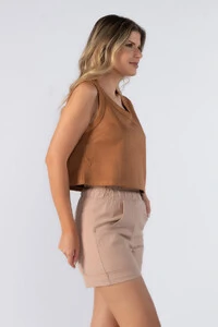 Blusa curta regata suede