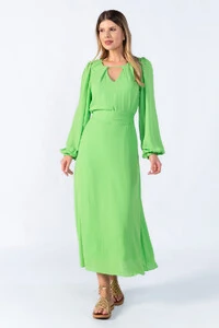 Vestido midi manga longa balone