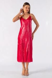 Vestido midi em paete frente unica