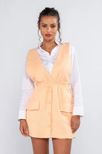 Jardineira tweed botoes elastico bolso