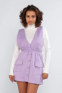 Jardineira tweed botoes elastico bolso