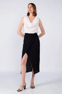 Saia midi em viscose transpassada