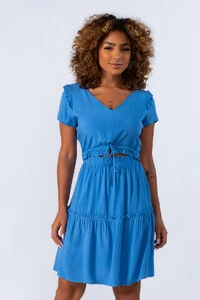 Vestido em viscose com babados e ziper