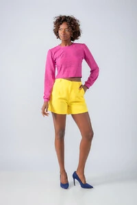 Blusa cropped malha laise manga longa