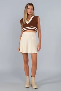 Cropped colete em tricot com listra