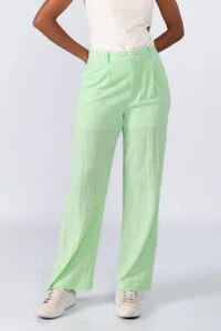 Calca pantalona em linho com pregas