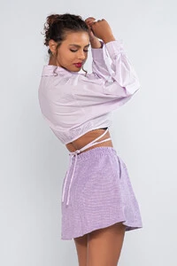 Saia curta tweed cintura elastico com bolsos