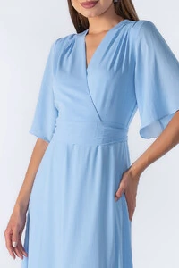 Vestido longo manga curta decote em v com faixa