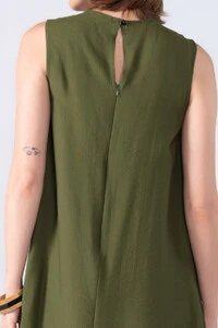 Vestido midi em viscose barra bicolor