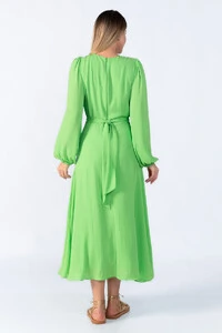 Vestido midi manga longa balone