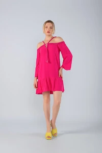Vestido curto solto em vicose cordao ombro a ombro