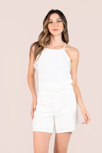 Blusa em algodao com babado decote fechado