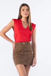 Blusa muscle com detalhes canelado e decote v