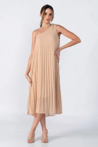 Vestido plissado um ombro