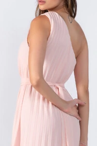 Vestido plissado um ombro