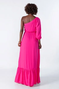 Vestido longo um ombro com babado