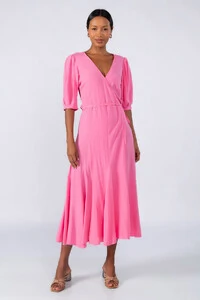 Vestido midi viscose envelope manga curta
