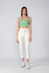 Cropped flor viscolinho ziper costas