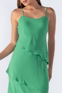 Vestido longo de alca com babados