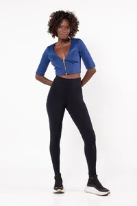 Cropped decote v com ziper frontal