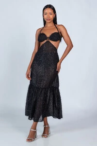 Vestido longo com recorte
