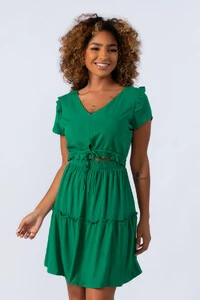 Vestido em viscose com babados e ziper