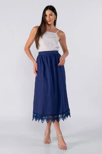 Saia midi com renda na barra