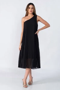 Vestido plissado um ombro