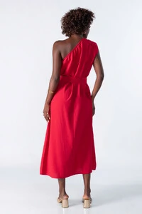 Vestido midi um ombro amplo