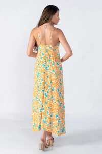 Vestido longo com busto franzido
