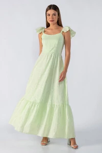 vestido longo babados na alça