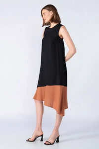 Vestido midi em viscose barra bicolor