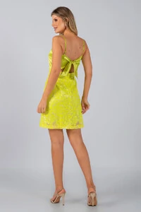 Vestido acetinado paete costas com amarracao