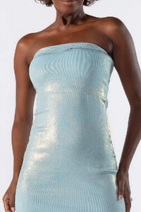Vestido midi canelado tomara que caia