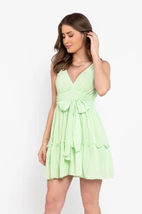 Vestido curto com babados e faixa embutida