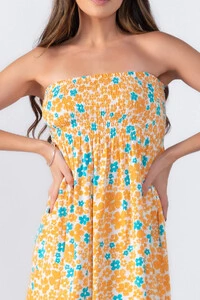 Vestido estampado tomara que caia